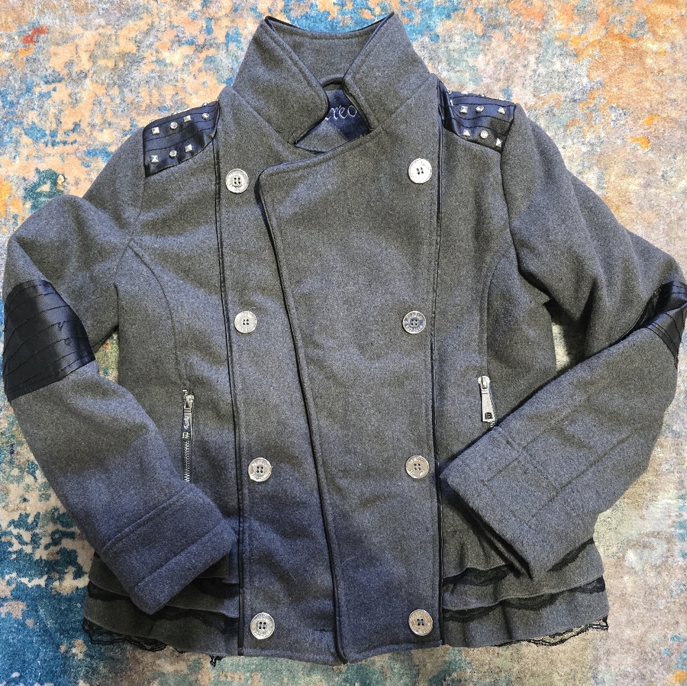 Dereon XL Gray Studded Military Ruffle Jacket